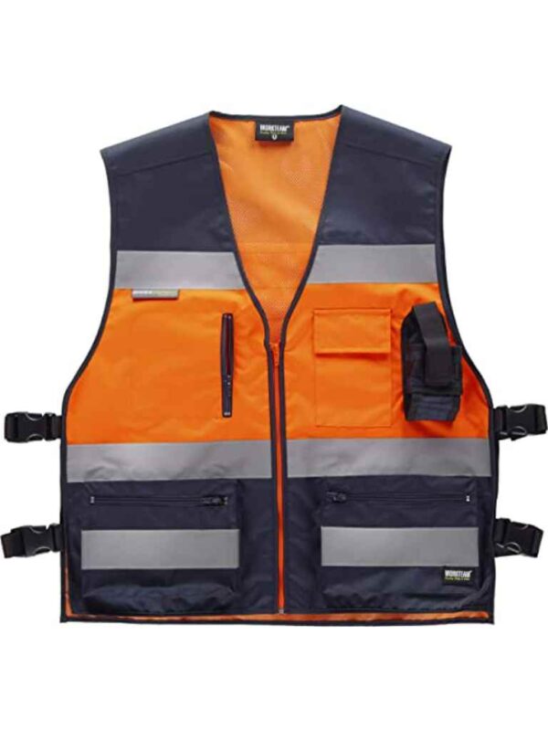 WorkTeam Chaleco en Tejido Oxford con ajustes Laterales, Combinado, Alta Visibilidad y con Cintas Reflectantes. Escote a Pico y Cierre de Cremallera de Nylon. Hombre - Imagen 2