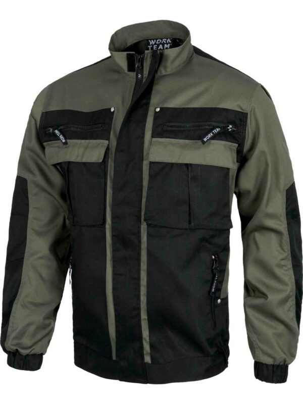 WorkTeam Cazadora Bicolor de Cremallera, Cuello de Tira, 2 Bolsos de Pecho y 2 Bajos. Hombre Verde Kaki+Negro S - Imagen 4