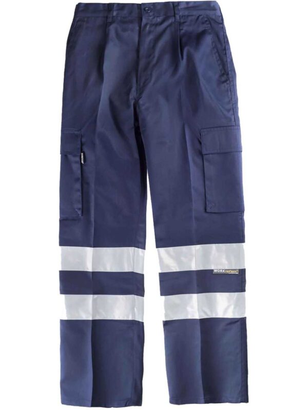 Worteam Pantalón trabajo, 2 cintas reflectantes,  cintura elástica y multibolsillos. Construcción, Industria, etc.