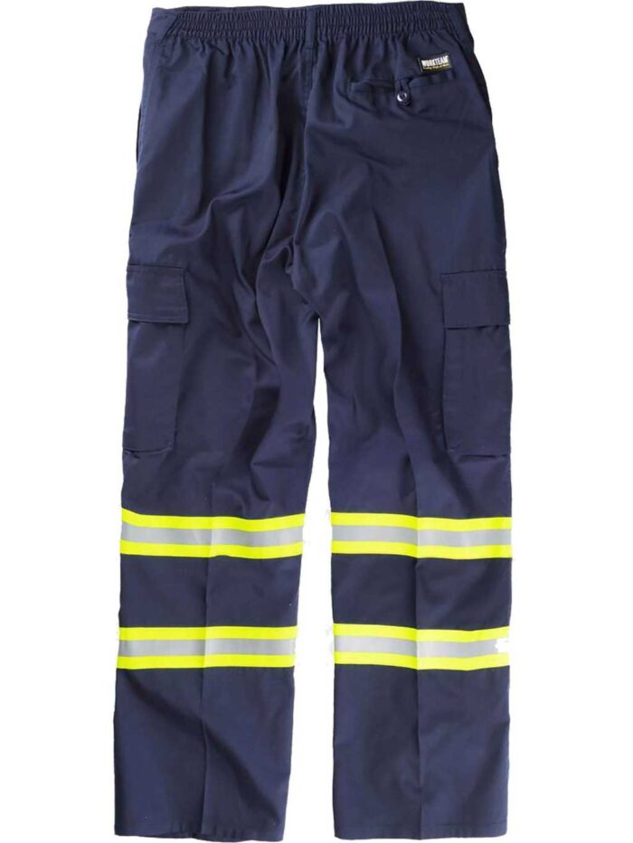 WorkTeam Pantalón con cintura elástica, multibolsillos y dos cintas reflectantes bicolor. HOMBRE