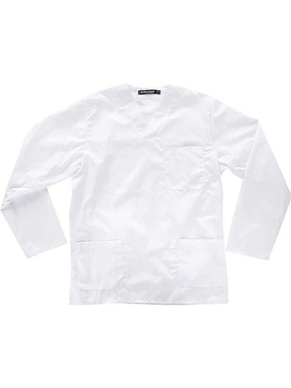 WorkTeam Casaca Sanitario Cuello de Pico Manga Larga, un Bolso de Pecho, Dos Bolsos Bajos Hombre