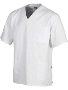 WorkTeam Casaca Sanitario, Cuello de Pico, Manga Corta, un Bolso de Pecho, 2 Bolsos Bajos, 100% Algodón. Unisex