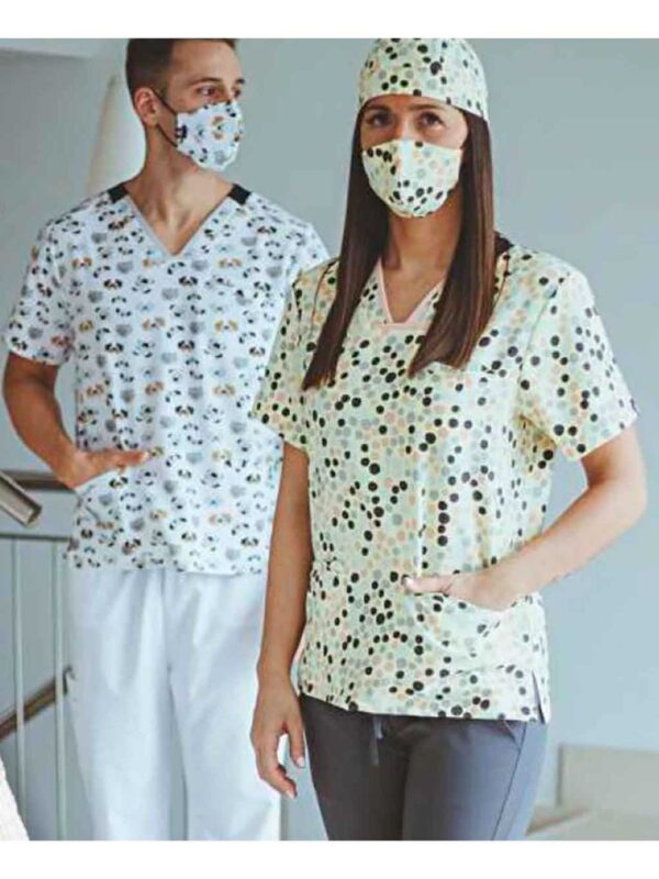 Workteam Casaca Sanitaria Estampada Unisex, TEJIDO ELÁSTICO. Uniforme sanitario, conjunto sanitario, camisa Médico, Enfermera, Dentista, Estética, Veterinaria, Hostelería.