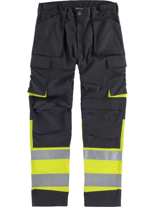 WorkTeam Pantalón Multibolsillos Combinado Alta Visibilidad. Cintas Reflectantes Diferentes Tamaños. Hombre