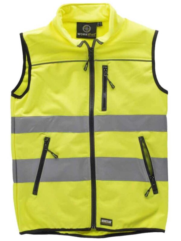 WorkTeam Chaleco workshell de Alta Visibilidad, Cintas Reflectantes de Diferentes tamaños. EN ISO 20471:2013 Hombre