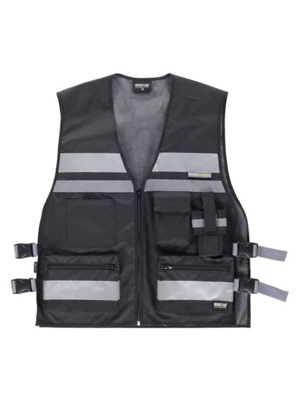WorkTeam Chaleco Alta Visibilidad Profesional Multibolsillos con Ajustes Laterales y 2 Cintas Reflectantes. C3601 - Imagen 6