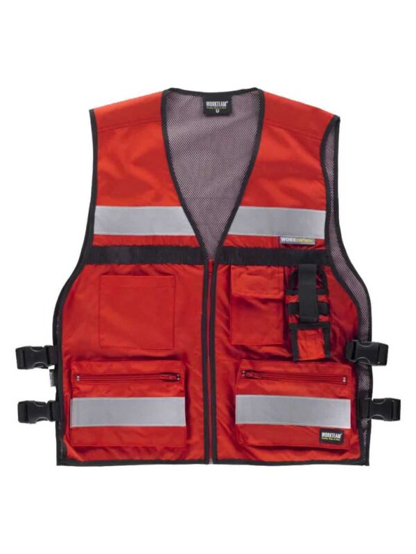 WorkTeam Chaleco Alta Visibilidad Profesional Multibolsillos con Ajustes Laterales y 2 Cintas Reflectantes. C3601 - Imagen 3