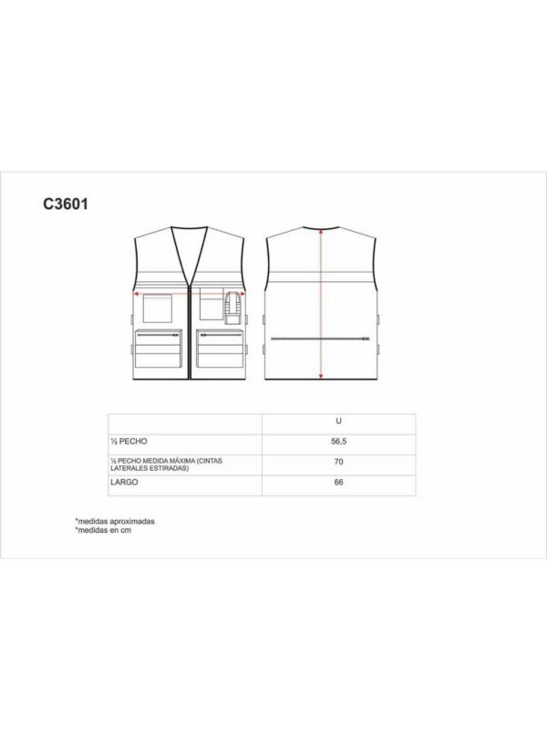 WorkTeam Chaleco Alta Visibilidad Profesional Multibolsillos con Ajustes Laterales y 2 Cintas Reflectantes. C3601 - Imagen 8
