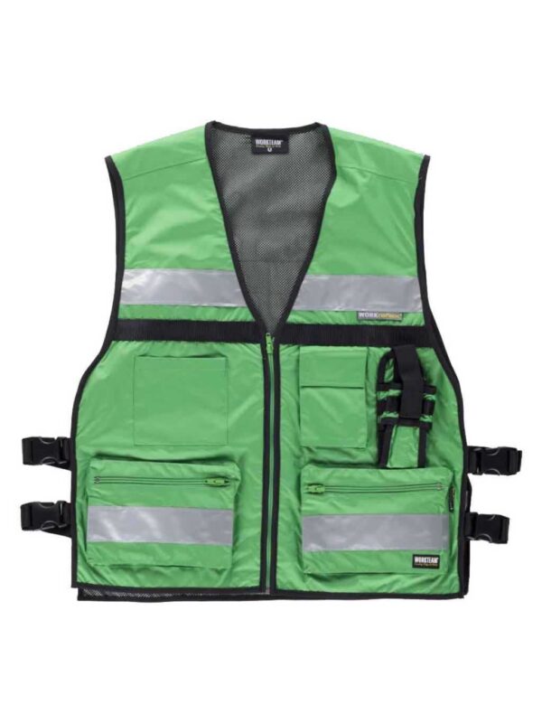 WorkTeam Chaleco Alta Visibilidad Profesional Multibolsillos con Ajustes Laterales y 2 Cintas Reflectantes. C3601 - Imagen 5