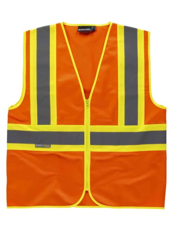 WorkTeam Chaleco alta visibilidad, multibolsillos, cintas reflectantes bicolores verticales y horizontales. - Imagen 2