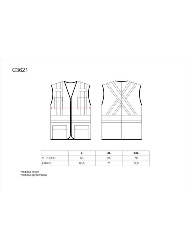 WorkTeam Chaleco Alta Visibilidad, Multibolsillos, Cintas Reflectantes bicolores Verticales y horizontales. Hombre