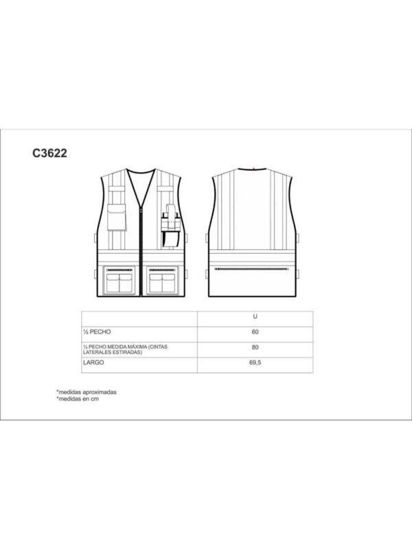 WorkTeam Chaleco Alta Visibilidad, Multibolsillos, Cintas Reflectantes bicolores Verticales y horizontales. Hombre