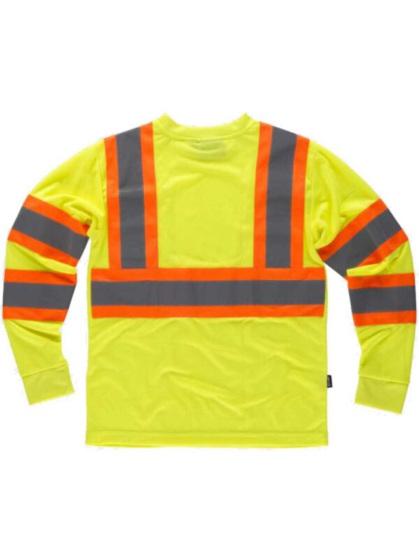 WorkTeam Camiseta Reflectante-Fluorescente de Manga Larga en poliéster Ojo de Perdíz. Cuallo Redondo con cubrecosturas interior. Trabillas de cinta.