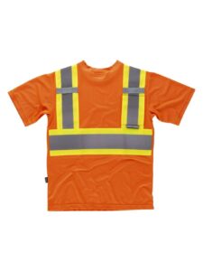 WorkTeam Camiseta Reflectante-Fluorescente de Manga corta en poliéster Ojo de Perdíz. Cuello Redondo en Punto canalé con cubrecosturas interior. Trabillas de cinta.