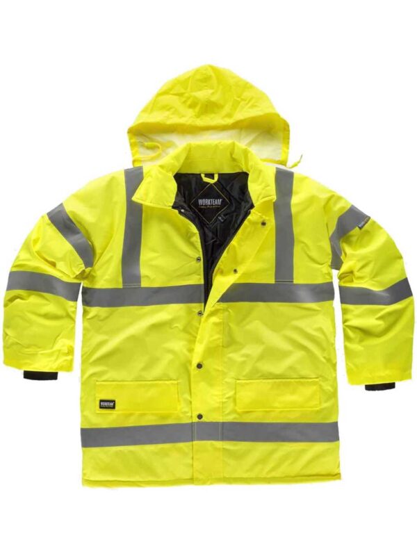 WorkTeam Parka Trabajo Acolchada, Abrigo Alta Visibilidad con Cintas Reflectantes. EN471. Cazadora Unisex