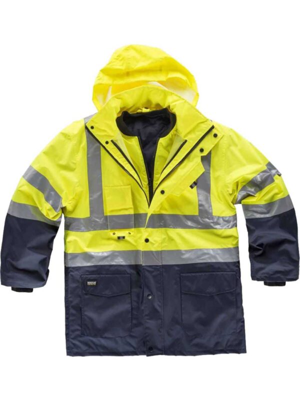 WorkTeam Parka Trabajo 5 en 1 Alta Visibilidad: Parka, Impermeable, Parka Ligera, Chaleco AV y Chaleco Marino. EN471. Unisex