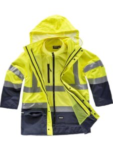 WorkTeam Parka Trabajo 4 en 1 Alta Visibilidad con Softshell: Parka, Impermeable, Softshell y Chaleco AV. EN ISO 20471. Unisex