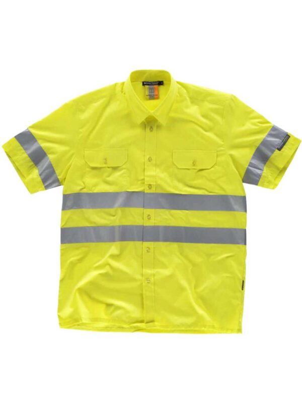 WorkTeam Camisa Manga Corta de ALTA VISIBILIDAD, con Cintas Reflectantes. Hombre