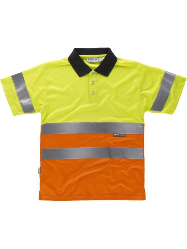 WorkTeam Polo Combinado Alta Visibilidad Manga Corta. Cintas Reflectantes Torso y Mangas. EN ISO 20471:2013 Hombre