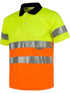 WorkTeam Polo Combinado Alta Visibilidad Manga Corta. Cintas Reflectantes Torso y Mangas. EN ISO 20471:2013 Hombre