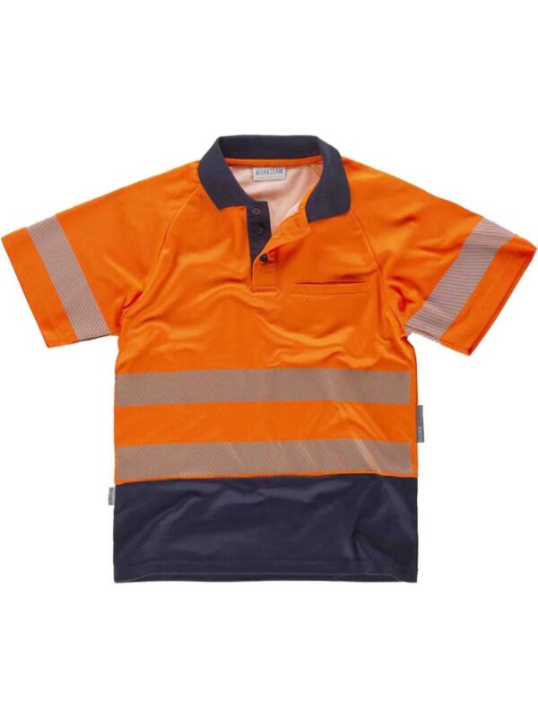 WorkTeam Polo Trabajo Combinado de Manga Corta de ALTA VISIBILIDAD en Micropiqué de Poliéster con Interior de Algodón, Cintas Reflectantes Segmentadas. Unisex - Imagen 2
