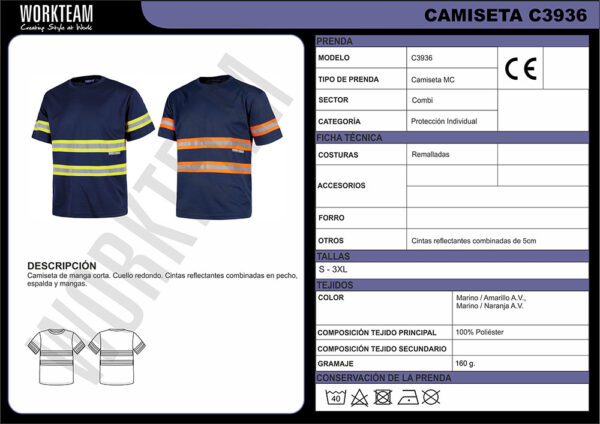 WorkTeam Camiseta Manga Corta de trabajo con cintas reflectantes para hombre - Imagen 6