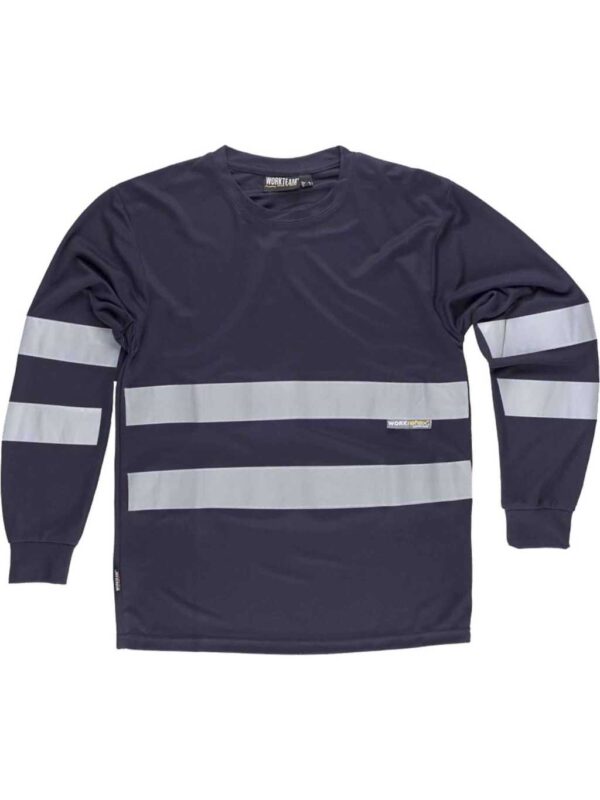 WorkTeam Camiseta Cuello Caja, Manga Larga, Cintas Reflectantes Hombre