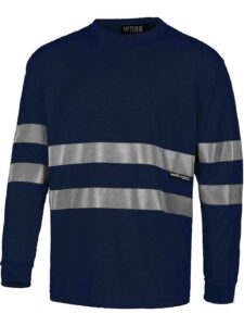 WorkTeam Camiseta Cuello Caja, Manga Larga, Cintas Reflectantes Hombre