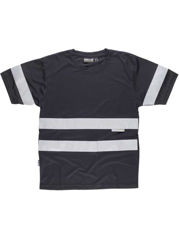WorkTeam Camiseta Cuello Caja, Manga Corta, Cintas Reflectantes. Hombre