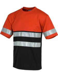 WorkTeam Camiseta Cuello Caja, Manga Corta, Bicolor, 2 Cintas Reflectantes en Pecho y Espalda y una en Mangas Hombre