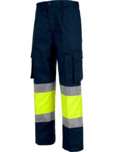 WorkTeam Pantalón Trabajo 100% Algodón Combinado con Cintura elástica, Multibolsillos, 2 Cintas A.V. Hombre