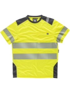 Workteam Camiseta Manga Corta Trabajo, Alta Visibilidad en Poliéster Micropiqué, Cintas Reflectantes Discontinuas, EN 20471. Clase 1. Unisex