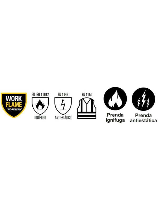 WorkTeam Polo Ignífugo, Antiestático, de Alta Visibilidad Manga Larga. Tejido Modacrílico, Algodón y Fibra Antiestática. EN ISO 11612, EN 1149, EN 1150.