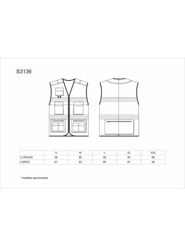 WorkTeam Chaleco con Cierre de Cremallera. Multibolsillos. Cintas Reflectantes Bicolor. Hombre