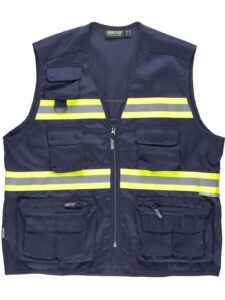WorkTeam Chaleco con Cierre de Cremallera. Multibolsillos. Cintas Reflectantes Bicolor. Hombre