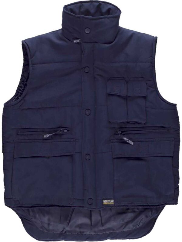 WorkTeam Chaleco Acolchado y Multibolsillos, con Cortavientos en Mangas. Hombre
