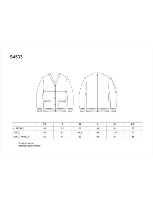 WorkTeam Chaqueta Punto Fino, Cuello Pico, Dos Bolsos Plastón.