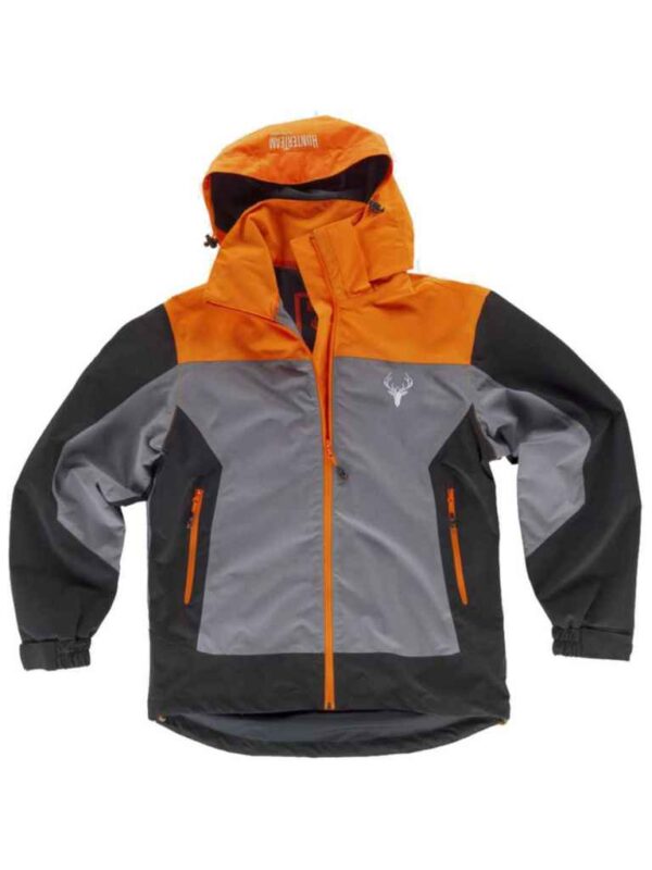 WorkTeam Chaqueta Caza y Pesca Impermeable combinada Tricolor. Cuello Alto y Capucha Desmontable con cordón elástico y Pieza Ajustable. Unisex - Imagen 2