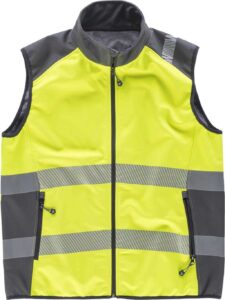 WorkTeam Chaleco Softshell de Trabajo Alta Visibilidad, Cintas Reflectantes Discontinuas, Cortavientos, Impermeable e Interior de Alta Capacidad Térmica. Unisex