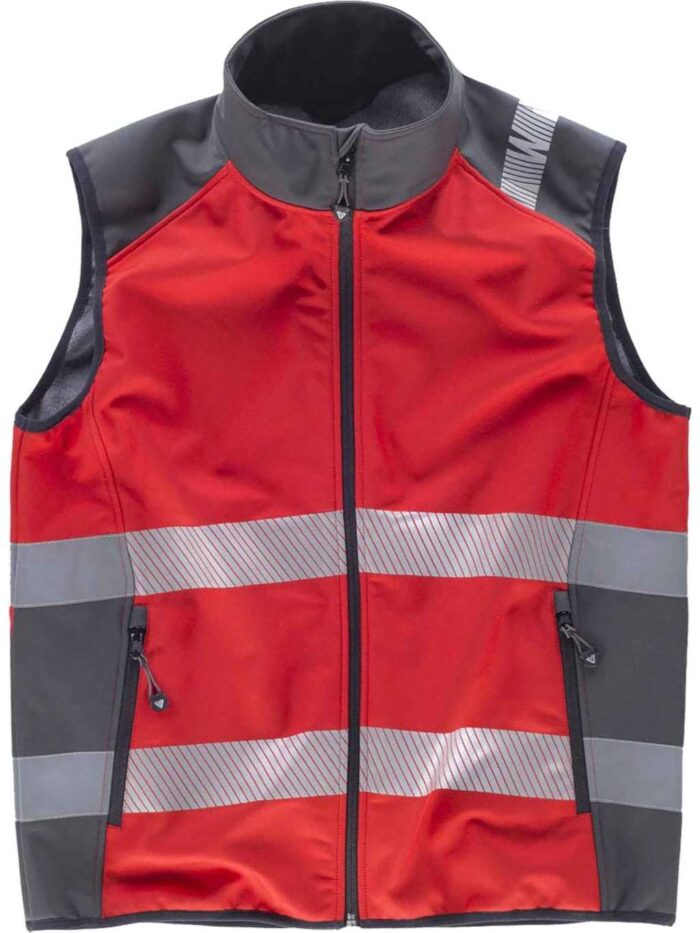 WorkTeam Chaleco Softshell de Trabajo Alta Visibilidad, Cintas Reflectantes Discontinuas, Cortavientos, Impermeable e Interior de Alta Capacidad Térmica. Unisex