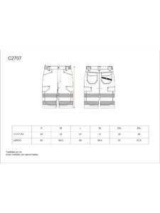 WorkTeam Pantalón corto ó Bermuda Multibolsillos de Alta Visibilidad, con Cintas Reflectantes Discontinuas y Cintas Personalizadas, Trabajo. Unisex