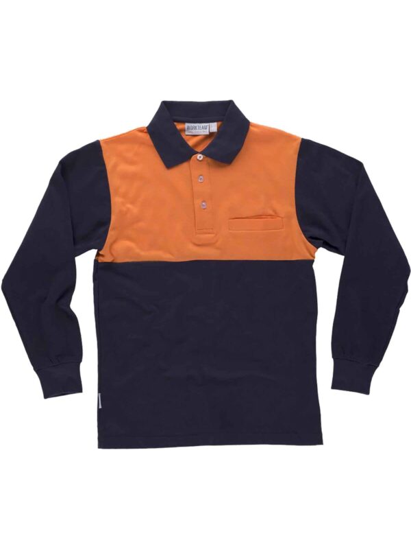WorkTeam Polo Manga Larga ALTA VISIBILIDAD, con Canesú Combinado, un Bolso de Pecho, 100% Algodón. Hombre