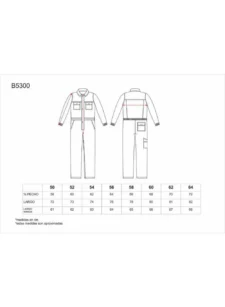 Work Team Buzo Recto con Cremallera de Metal Oculta y 2 Bolsos de Pecho con tapetas. 100% Algodón. Hombre