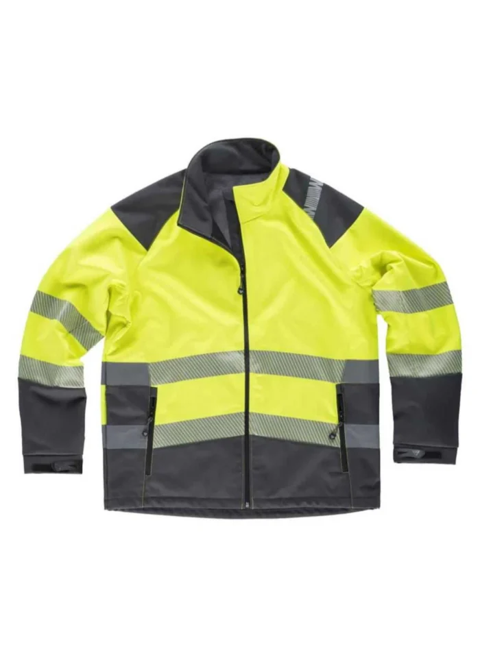 WorkTeam Chaqueta Workshell de ALTA VISIBILIDAD, Cintas Reflectantes, Cortavientos, Repelente al Agua, Membrana Interor Transpirable y Alta Capacidad Térmica. Unisex