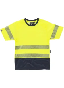 WORKTEAM Camiseta Manga Corta Alta Visibilidad con interior de Algodón. Reflectantes segmentadas y rejilla. Unisex
