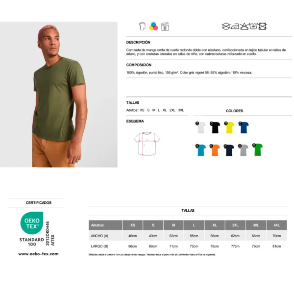 Roly Pack de 10 Camisetas Hombre Multicolor 100% Algodón 155g Manga Corta | Alta Calidad y Comodidad - Imagen 2
