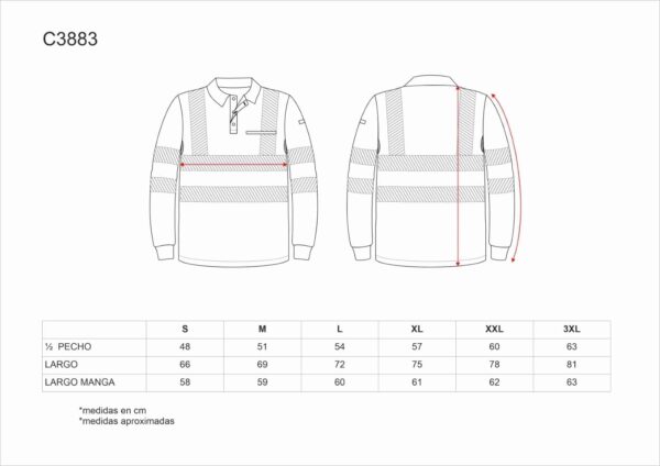 Polo hombre manga larga de Alta Visibilidad con cinta reflectante segmentada termoadhesiva, Transpirable, con bolsillo en la manga y Perchado Interior - Imagen 3