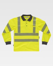 Polo hombre manga larga de Alta Visibilidad con cinta reflectante segmentada termoadhesiva, Transpirable, con bolsillo en la manga y Perchado Interior