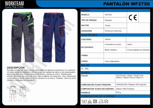 Workteam Pantalón de Trabajo, Tejido Canvas (extremadamente resistente y duradero). Elástico en la cintura. Unisex - Imagen 9
