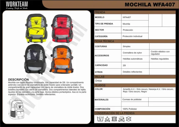 WORKTEAM Mochila Alta Visibilidad 20L Ripstop con Compartimento Antirrobo. WFA407 - Imagen 10